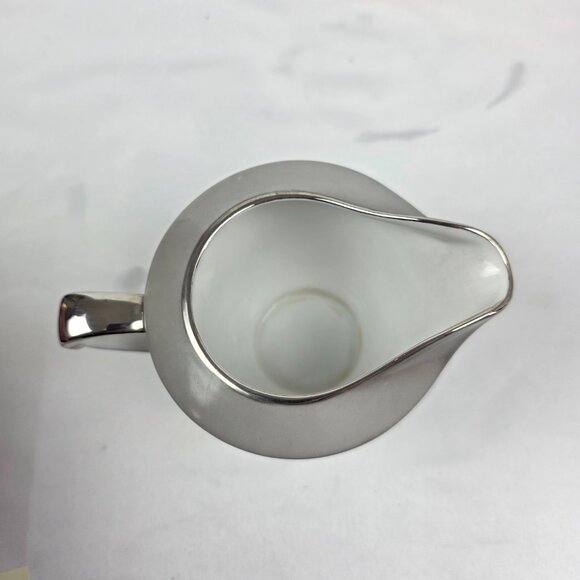 Sango Plantina Creamer White with Gray Band & Platinum Trim - Picture 7 of 14